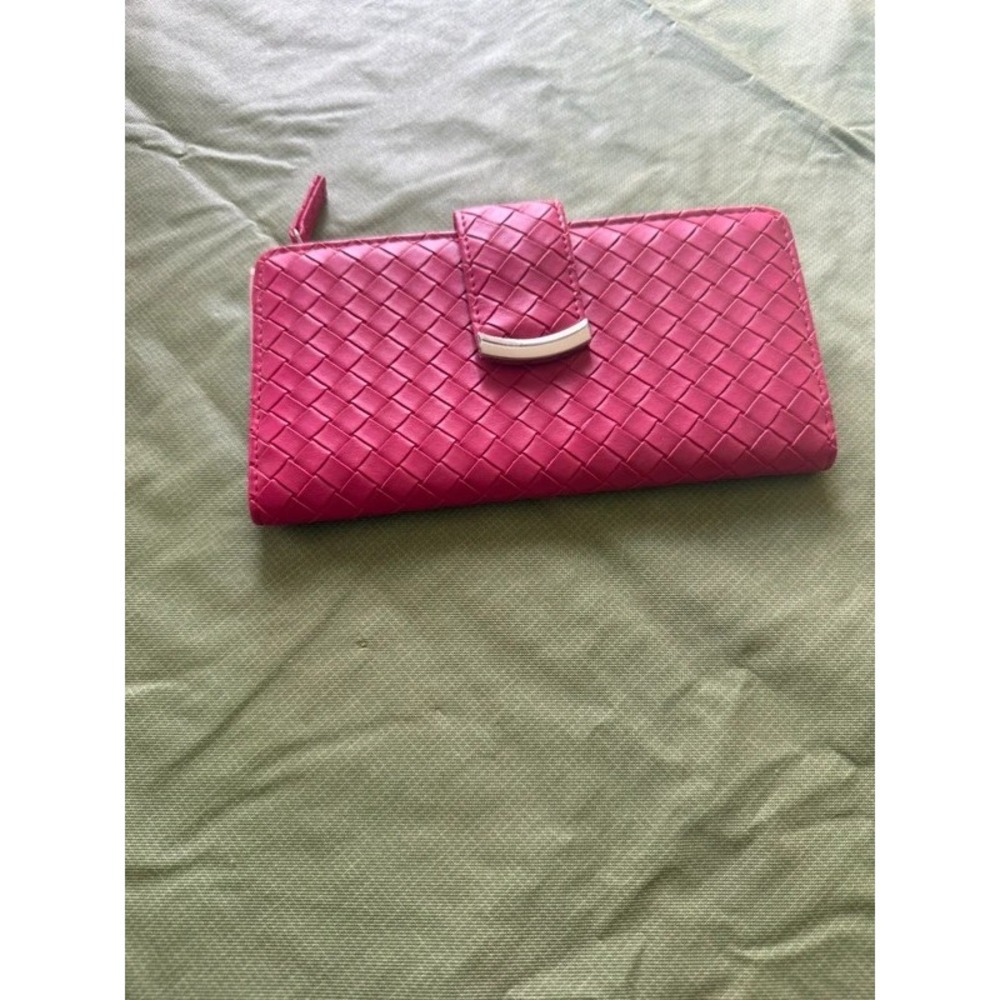 Pink Woven Faux Leather RFID Continental Wallet